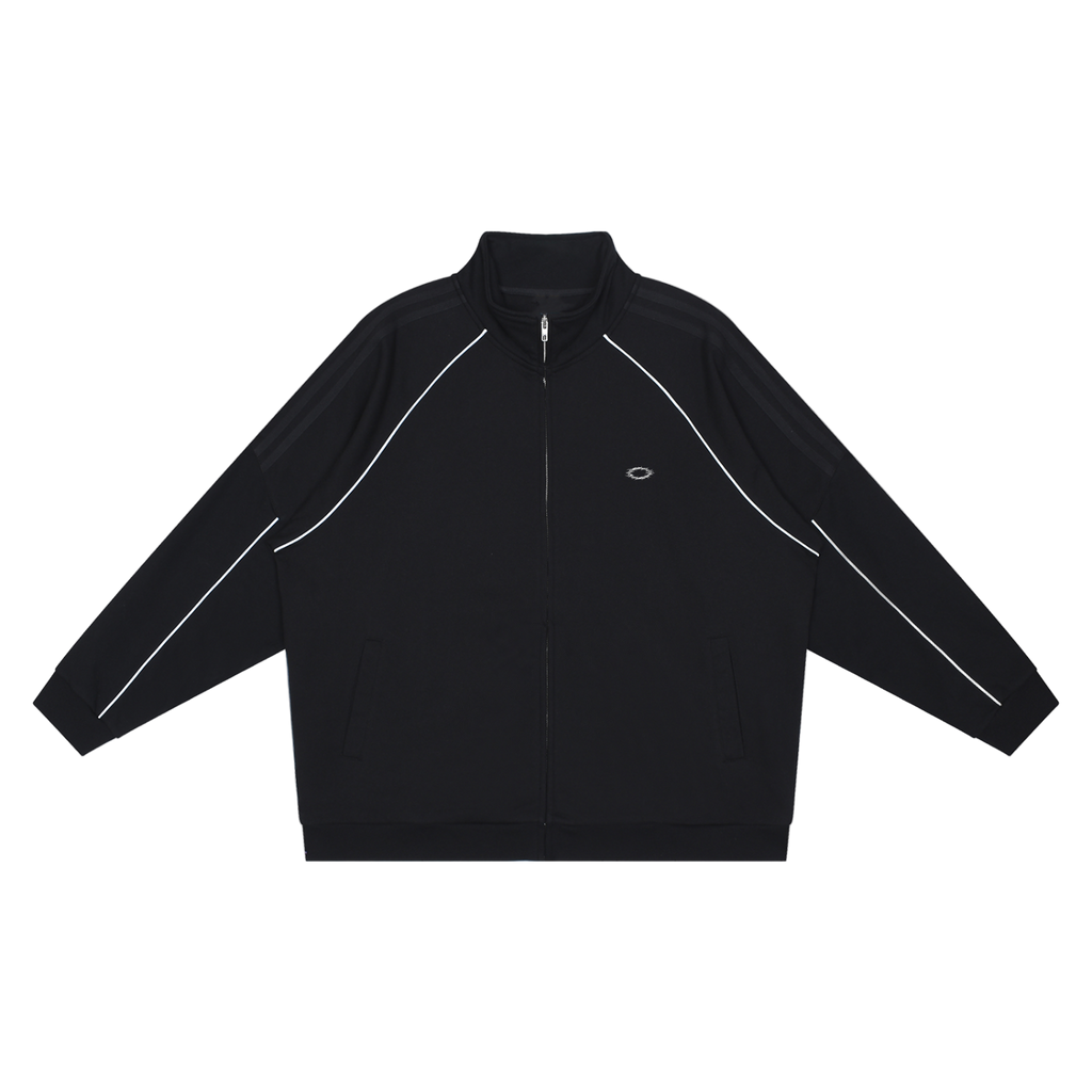 Black jacket with white accents on a white background