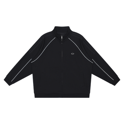 Black jacket with white accents on a white background