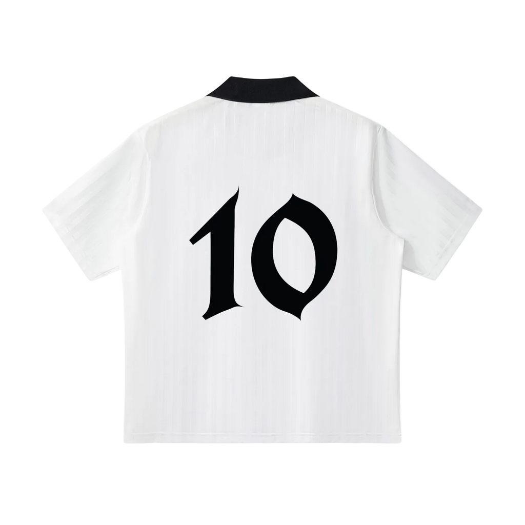 White shirt with black number 10 on a white background