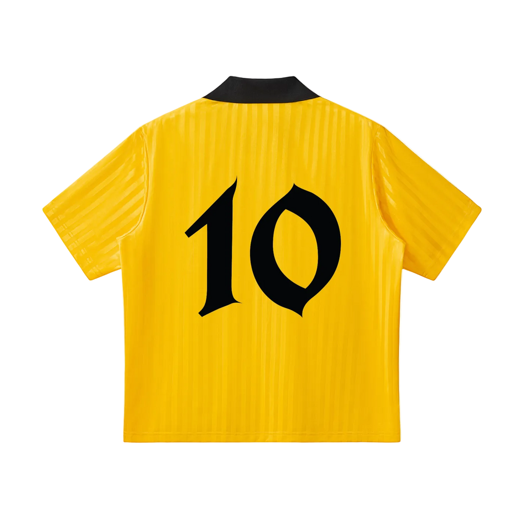 Yellow sports jersey with black number 10 on a white background