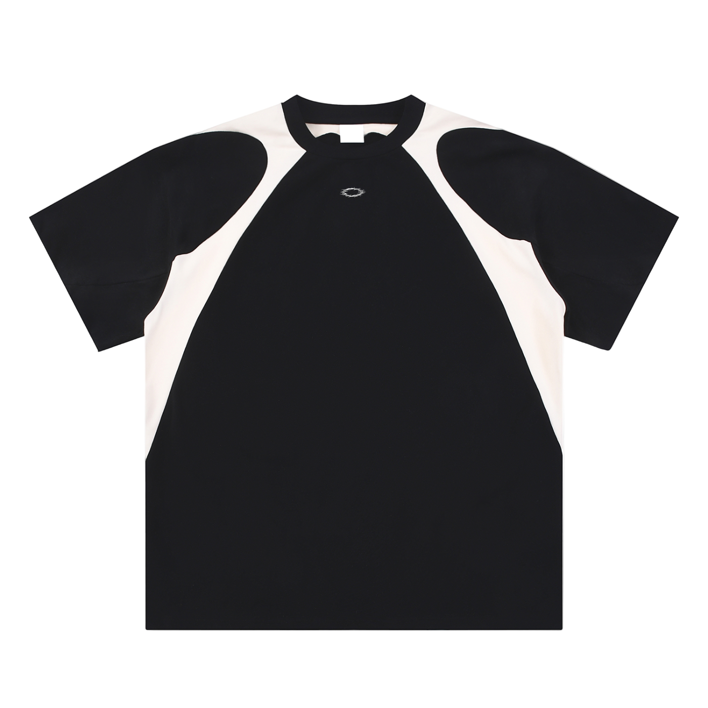 Black and white shirt with raglan sleeves on a white background
