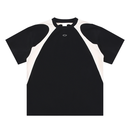 Black and white shirt with raglan sleeves on a white background