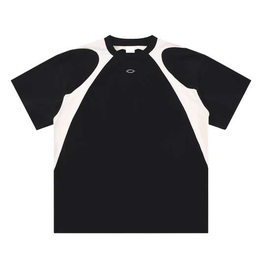 Black and white shirt with raglan sleeves on a white background