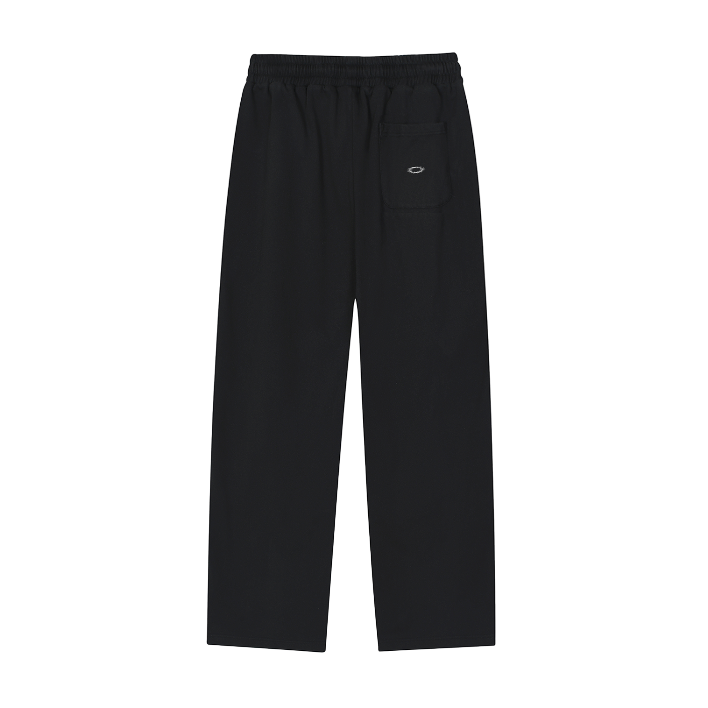 Black pants with a brand logo on a white background