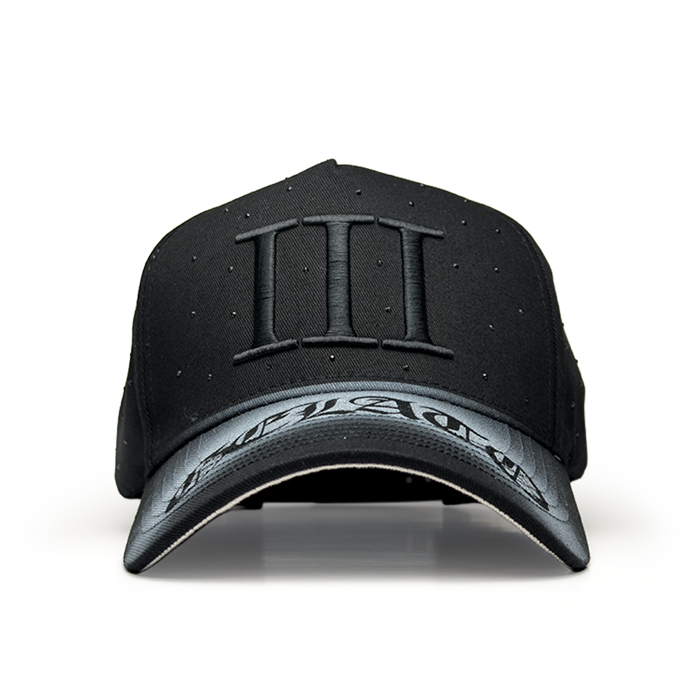 Black cap with a logo on a white background